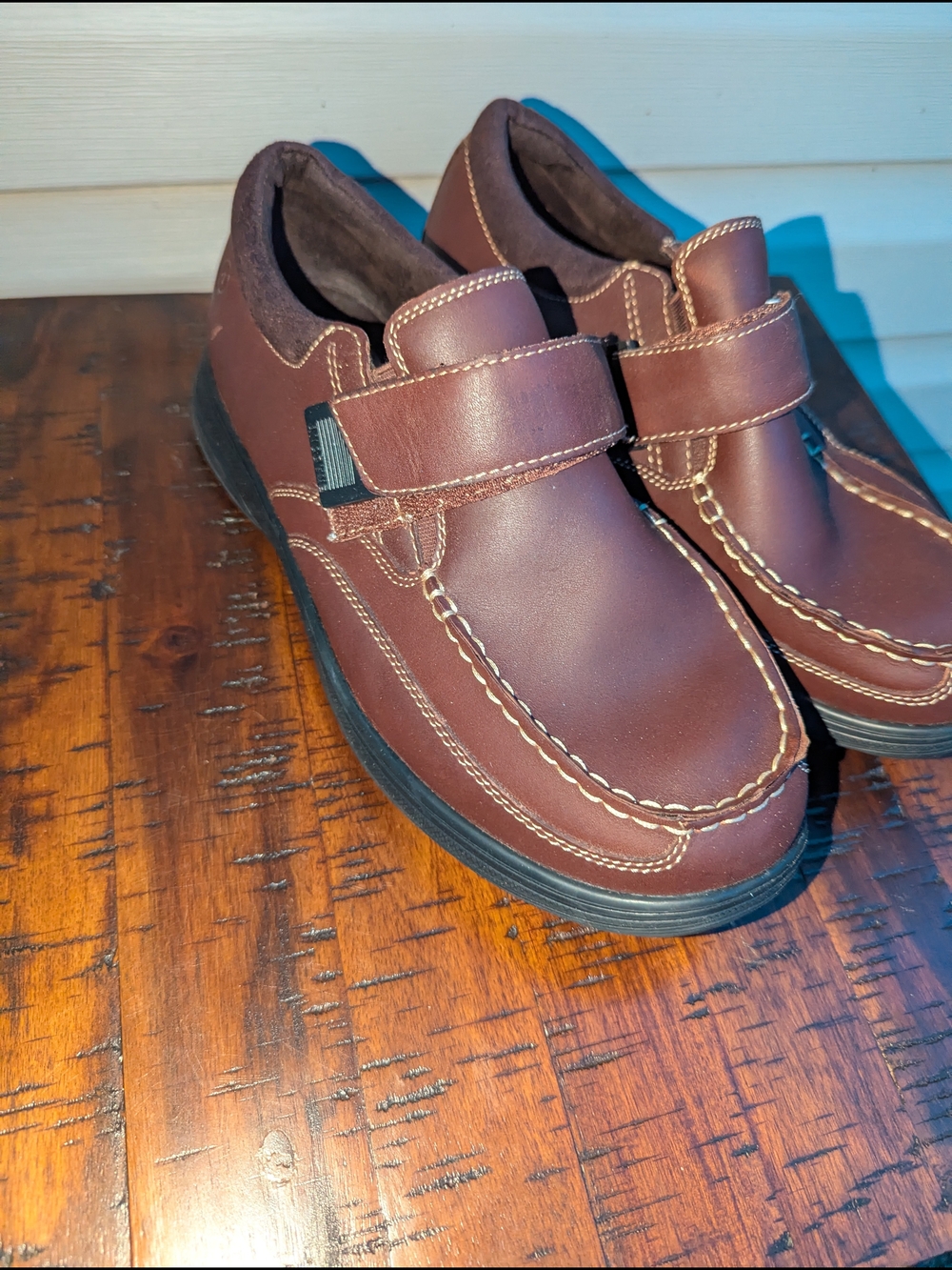Classic Brown Leather-Look Men's Slip-On Loafers with Hook Strap